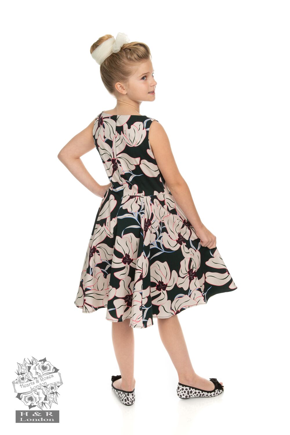 Girls Emerald Floral Swing Dress